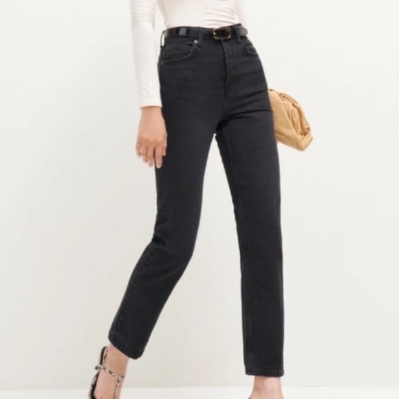 Reformation Black Cynthia High Rise Straight Jeans - Picture 1 of 7